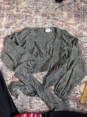 Polly Leopard Print Wrap Tie Long Sleeve Crop Top US 0 AU 4 XS